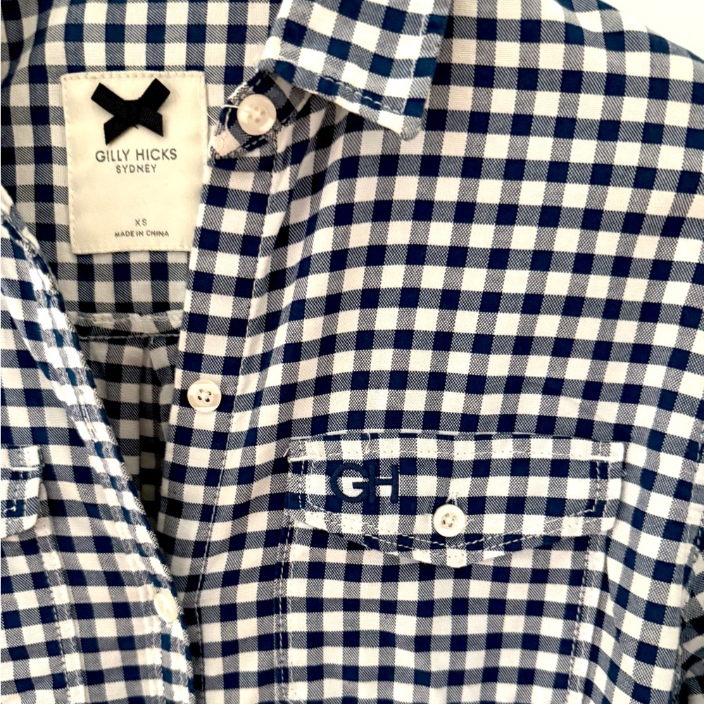 Gilly Hicks Plaid Shirt Button Down Front Navy Blue & White Checkered Size XS - Picture 6 of 17